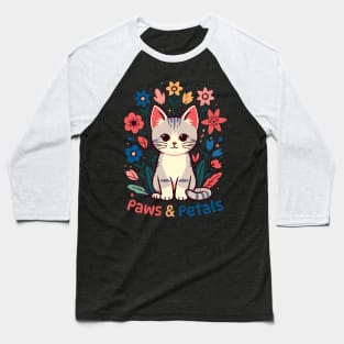 Paws and Petals | Cute Kitty Cat with Flowers | Kawaii Cat lover ideas Baseball T-Shirt